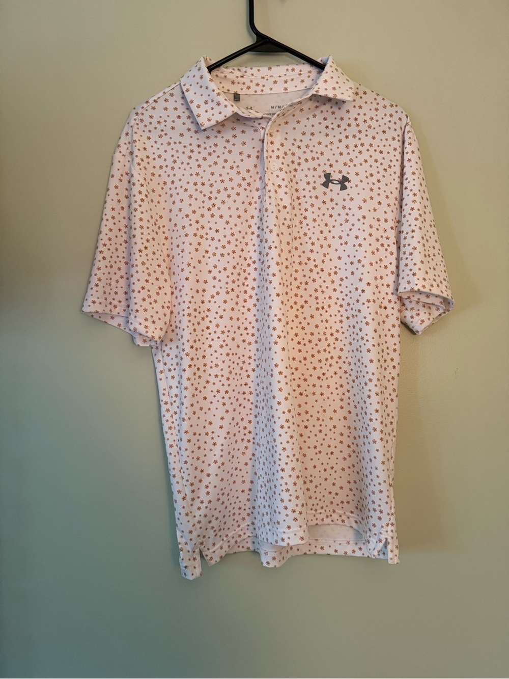 Under Armour Men’s White Polo with Brown Star Print Pattern